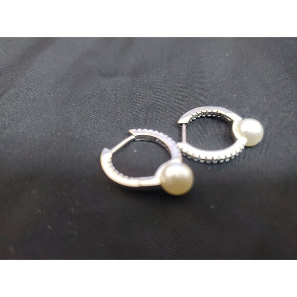 Original Pandora earrings, treated freshwater cultured pearl & pavé hoop earring - Picture 2 of 2
